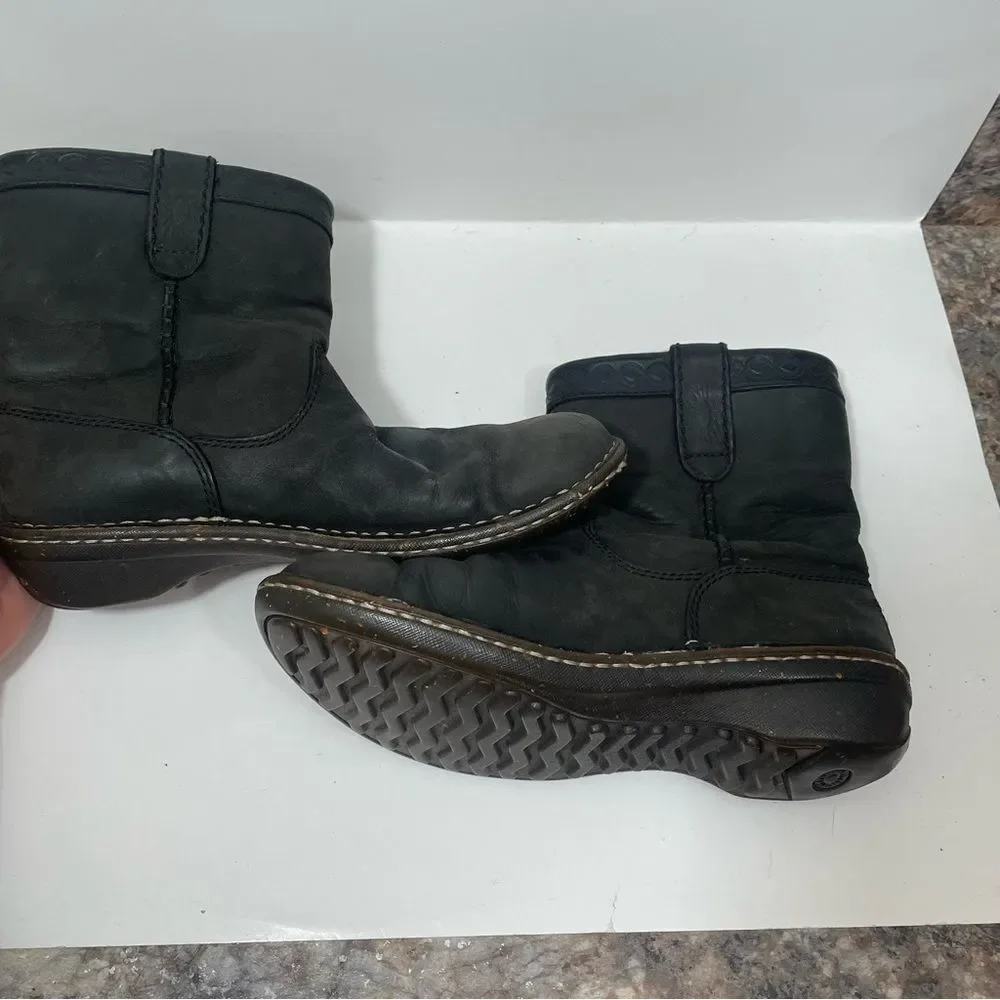 Ugg Swell Black Ankle Leather & Lambskin Winter Boots